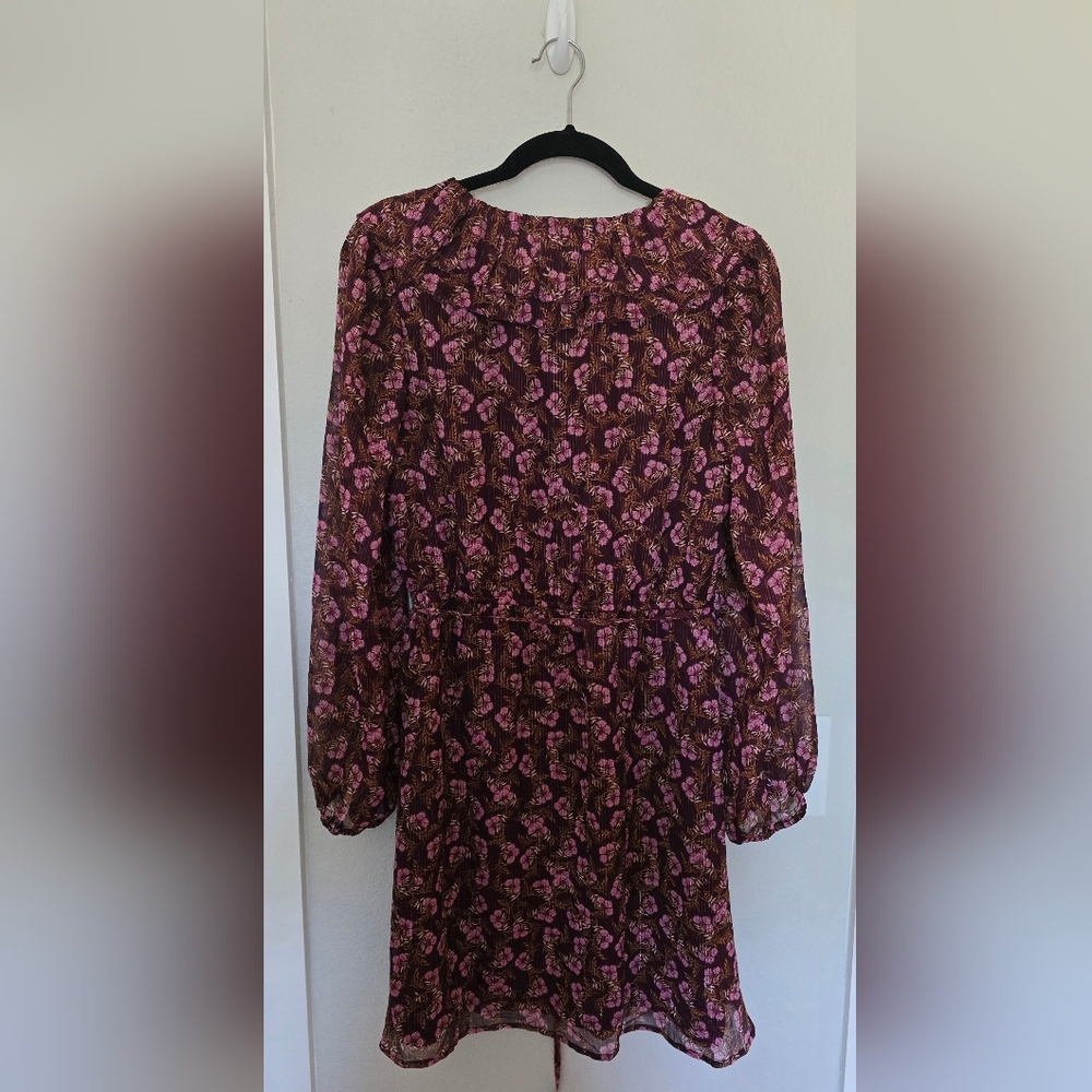 Loft Floral Long Sleeve Dress V Neck Size Medium - Picture 5 of 7